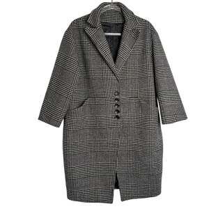 Unbranded Black Gray Houndstooth Mid-Length Coat Button Front Womens XL*